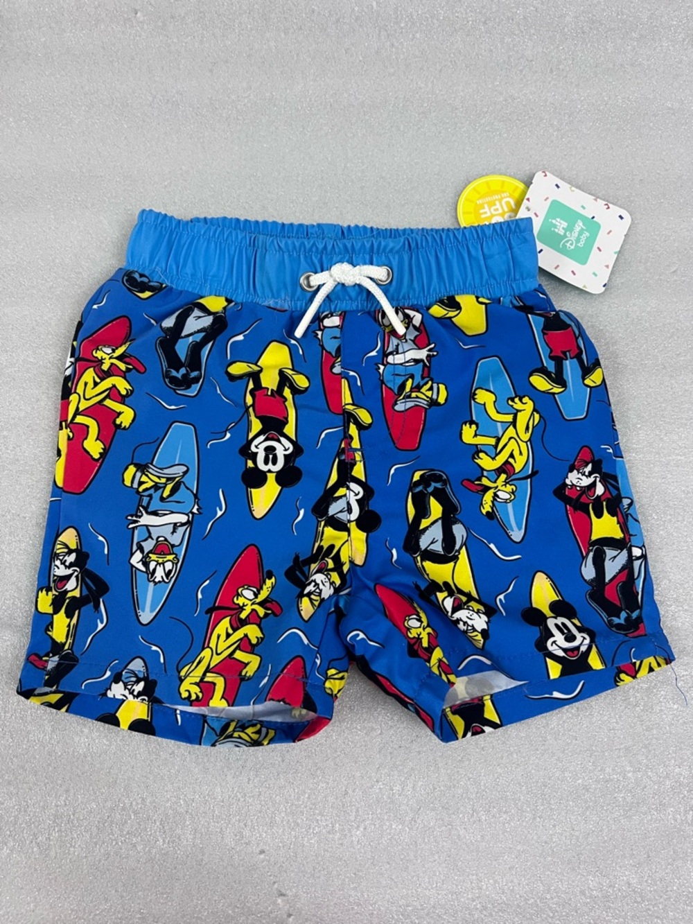 Disney Baby Mickey & Friends Swimsuit Trunks Boys Size 12 Months Blue Surfboard